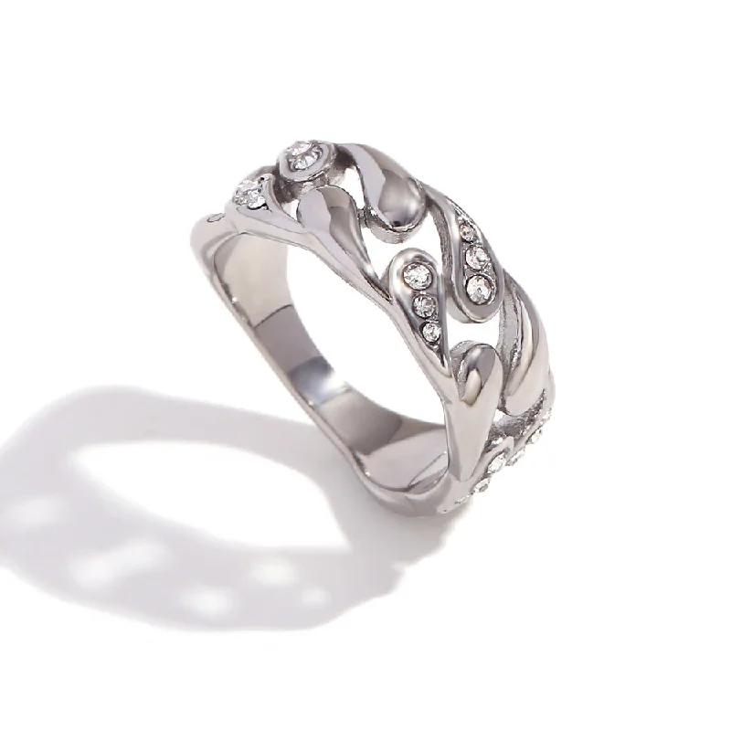 Waterdrop Pattern Interwoven Diamond Ring - Steel - Size 6