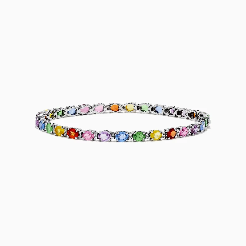 women’s stacked bracelets-Watercolors 14K White Gold Multi Sapphire and Diamond Tennis Bracelet