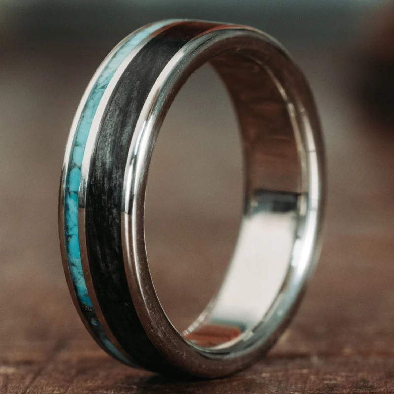 women’s creative engagement rings-The Spirit of Sonora | Men's Gold Whiskey Barrel Wood & Turquoise Wedding Band