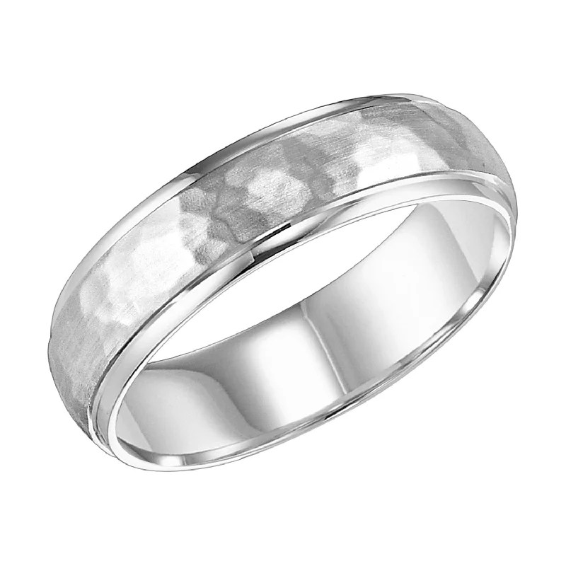 women’s modern engagement rings-White Gold Hammered 6mm Men's Wedding Band