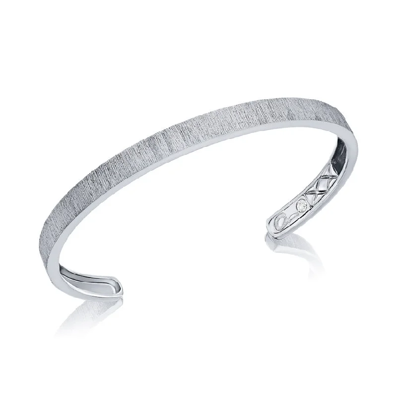 women’s hinged bangles-A. Jaffe 14K White Gold 0.09ct. Diamond Brushed Finishing & Quilt Detail Inside Men's Bangle Bracelet