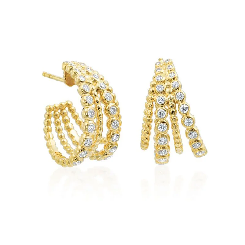 women’s contemporary earrings-Nutmeg 18k Gold Four Row Diamond Hoop Earrings