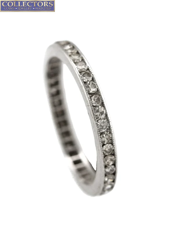 women’s halo diamond engagement rings-Ladies Estate 14K White Gold 0.76ctw Diamond Milgrain Eternity Wedding Band Ring