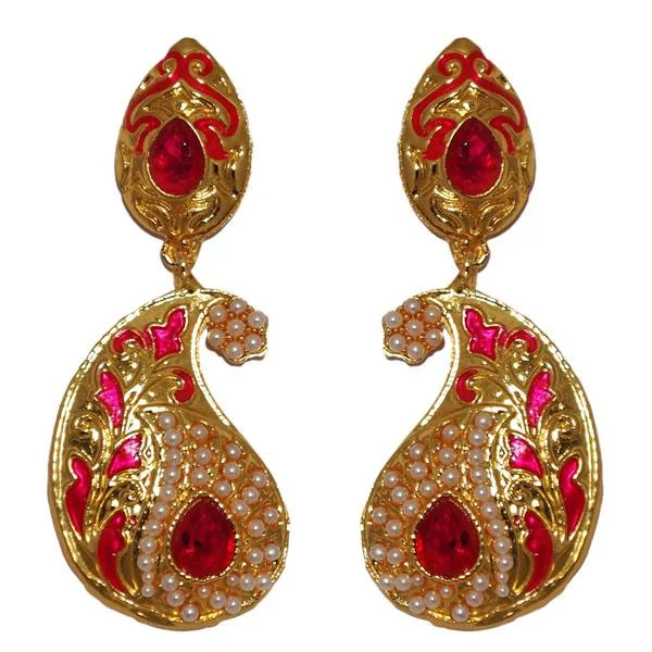 women’s infinity earrings-Kriaa Pink Meenakari Gold Plated Dangler Earrings - 1303121