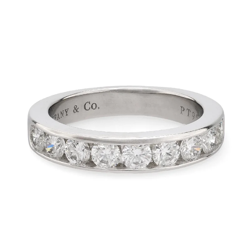 women’s engagement rings with colored gemstones-Tiffany & Co. diamond platinum half eternity wedding band