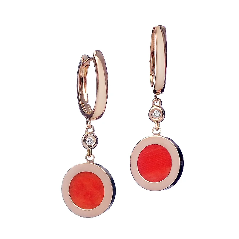 women’s Christmas earrings-Orange Coral Diamond Drop Earrings