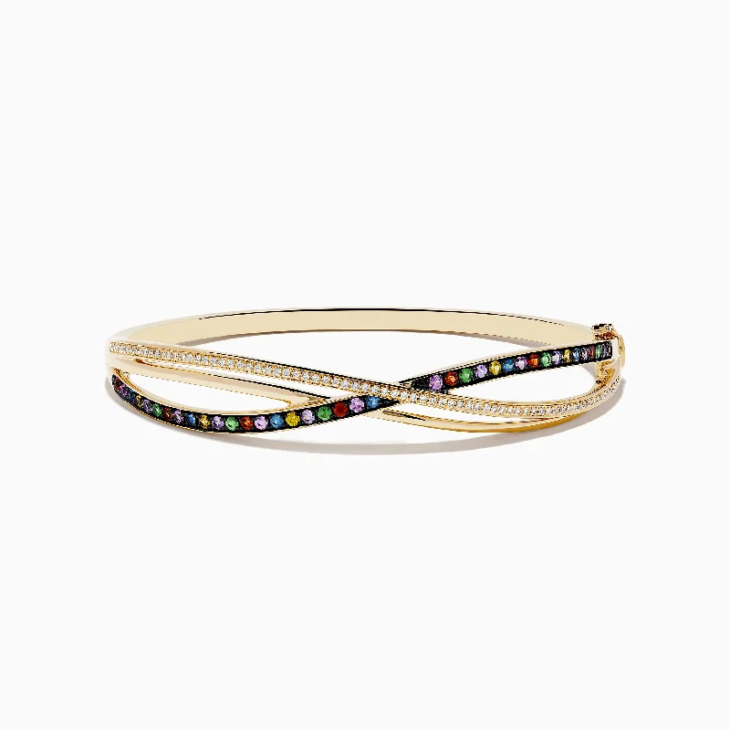 women’s ethnic bangles-Watercolors 14K Yellow Gold Multi Sapphire Bangle