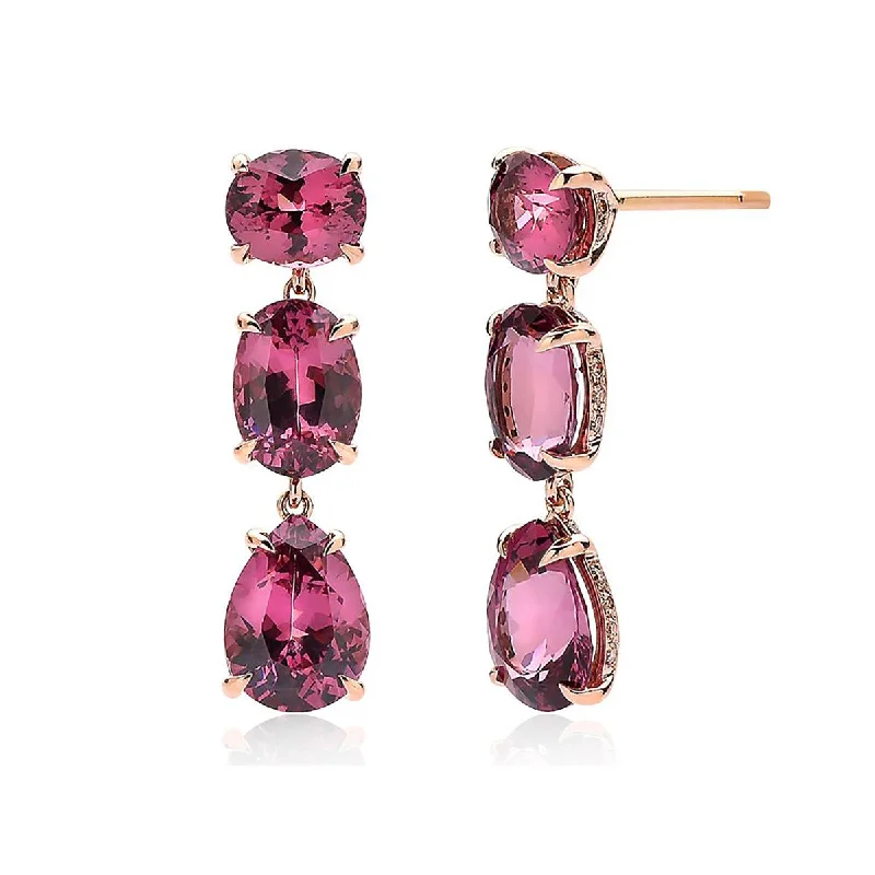 women’s butterfly earrings-Pink Garnet and Champagne Diamond Drop Earrings