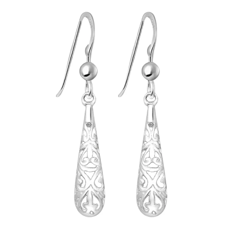 women’s tassel earrings-Sterling Silver Filigree Teardrop Earrings