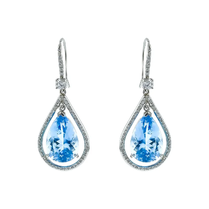 women’s moon earrings-Platinum Aquamarine and Diamond Earrings