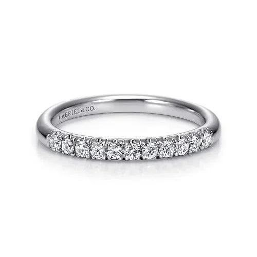 women’s non-traditional engagement rings-Portofino - 14K White Gold 11 Stone French Pave Diamond Wedding Band - 0.24 ct