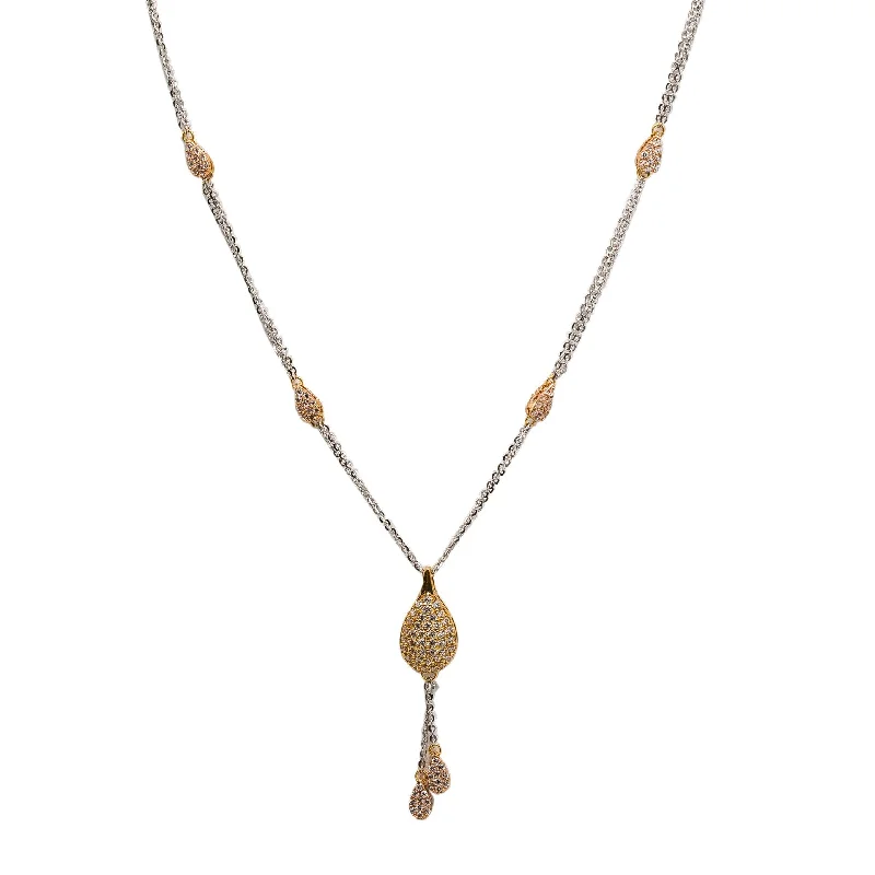 women’s celestial necklaces-22K Multi Tone Gold Chain Necklace W/ CZ Gemstones & Teardrop Tassel Pendant