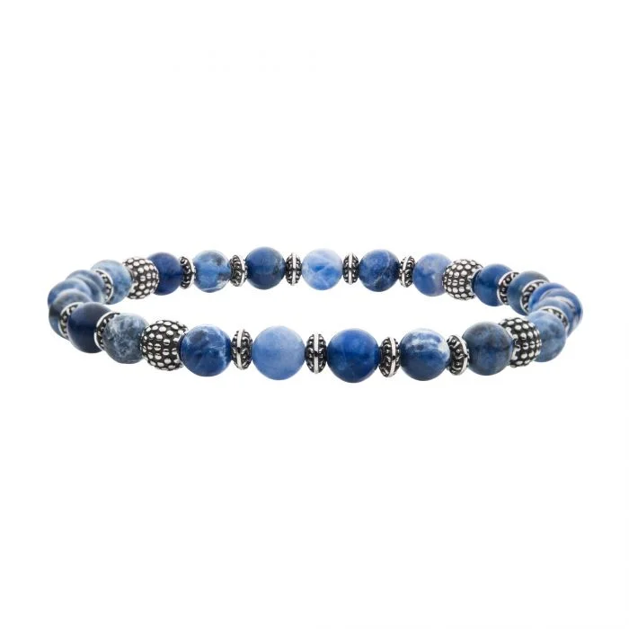 women’s sparkly bracelets-6mm Blue Sodalite Stones with Black Oxidized Beads 7.5" Bracelet BR37972