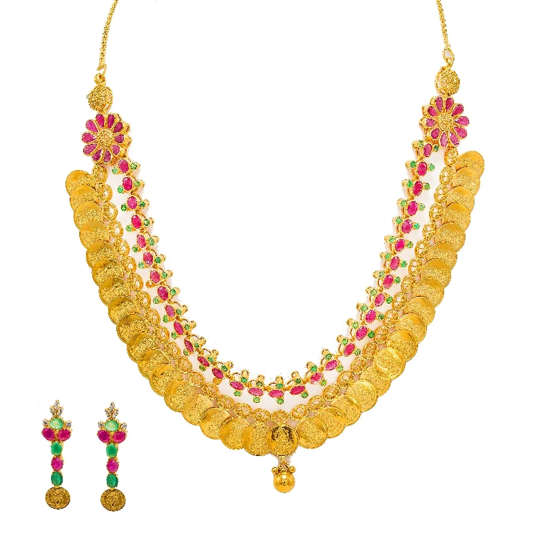 women’s circle necklaces-22K Gold Necklace & Earrings Set