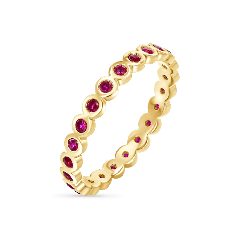 women’s solitaire rings-Ruby Bezel Eternity Band