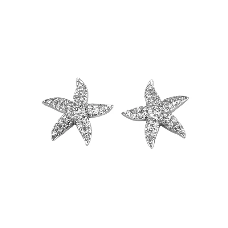 women’s luxury diamond earrings-Platinum Diamond Starfish Stud Earrings