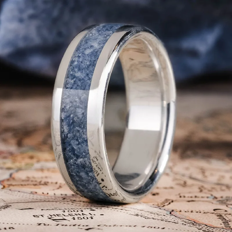 women’s ethical engagement rings-The Reef | Men's Silver Wedding Band with Blue Coral