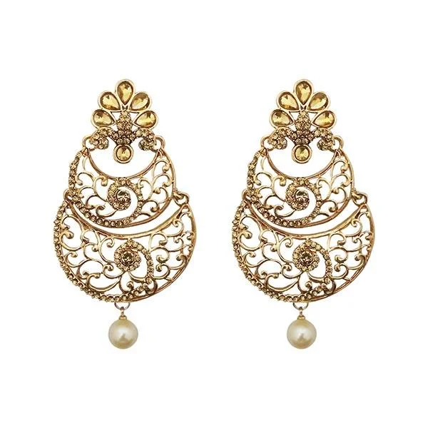 women’s earrings-Kriaa Gold Plated Stone Dangler Earrings - 1310584