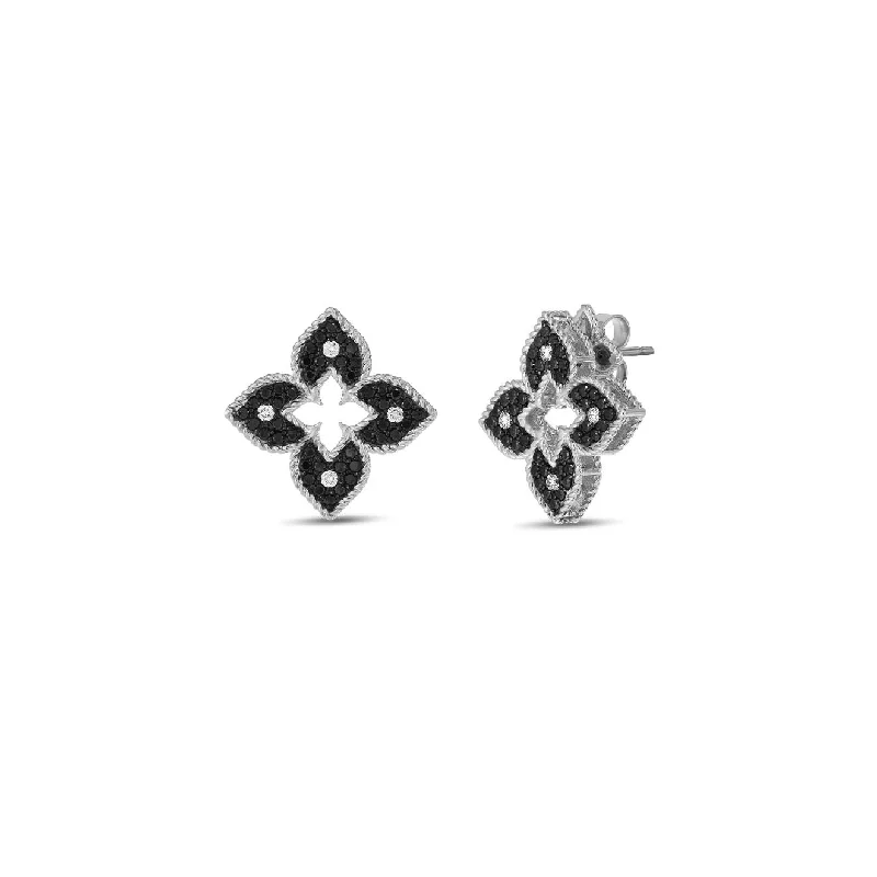 women’s matching earrings-Petite Venetian Princess Black and White Diamond Stud Earrings