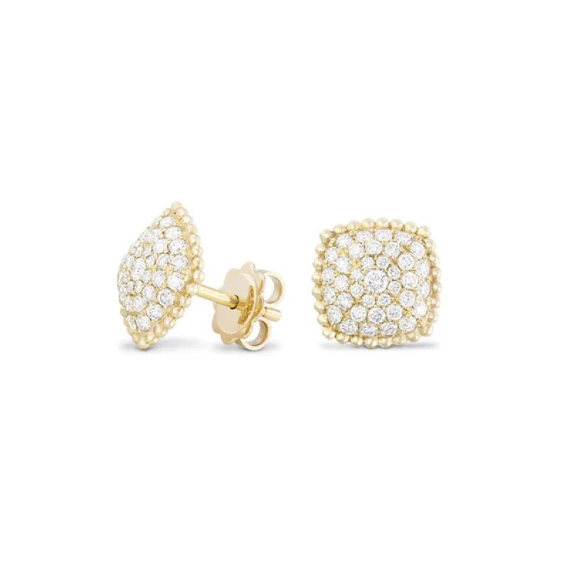 women’s long earrings-Pave Diamond Cushion Shaped Stud Earrings