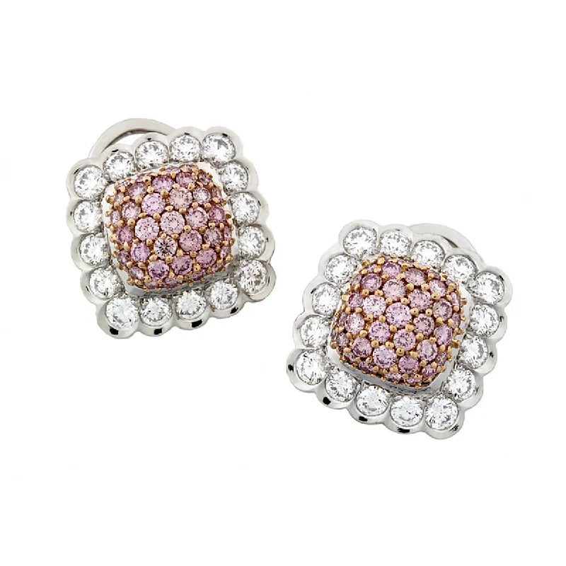 women’s geometric earrings-Platinum and 18K Rose Gold Pink Diamond Earrings