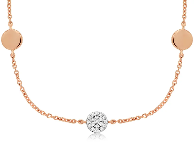 women’s diamond solitaire necklaces-Rose Gold Diamond Pave Station Necklace