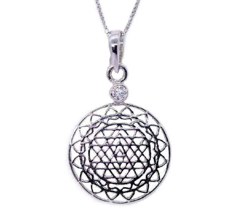 women’s trendy necklaces-14kt White Gold Sri Yantra Pendant Necklace with Diamond Mount