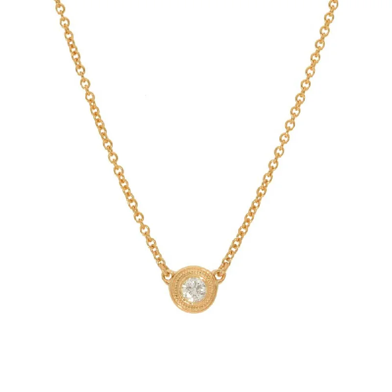 women’s sparkling necklaces-Bezel Set Diamond Solitaire Necklace, .10 Carat, 14K Yellow Gold