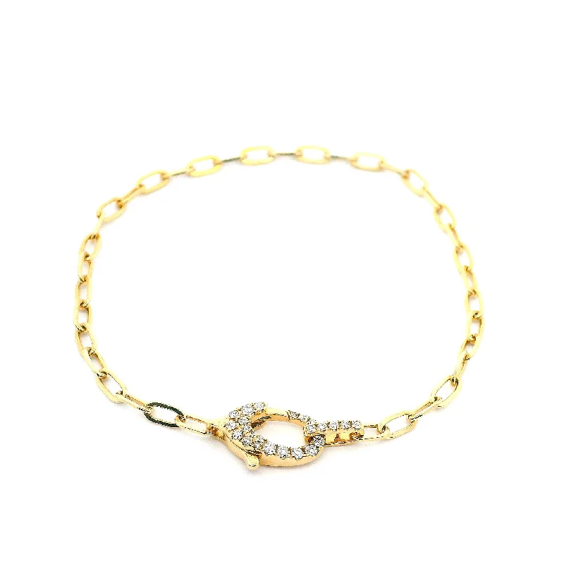 women’s diamond-studded bangles-14K Yellow Gold 0.25cttw. Diamond Lobster Clasp Designer Oval Link Bracelet