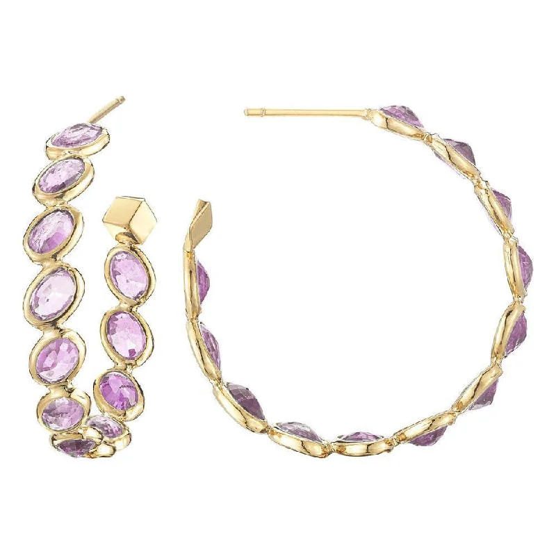 women’s fashion statement earrings-Pink Sapphire Ombre Hoop Earrings