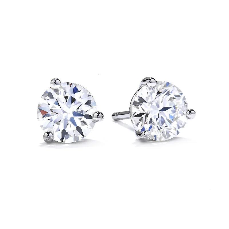 women’s long earrings-Platinum Three-Prong Stud Earrings