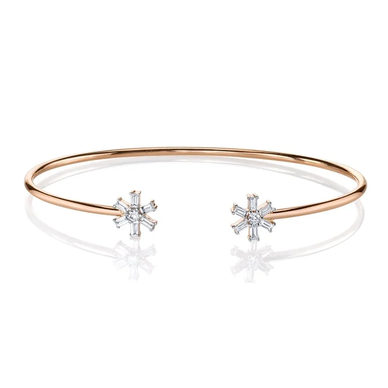 women’s floral bracelets-14K Rose Gold 0.38ct. Starburst Accent Baguette Diamond Bangle Bracelet