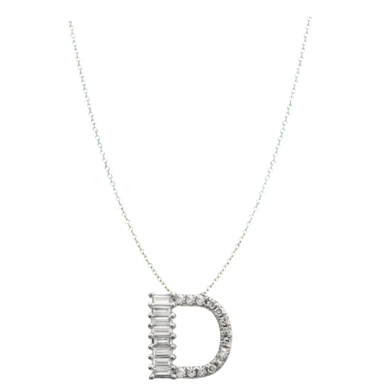 women’s zodiac necklaces-Baguette & Pave Initial Necklace