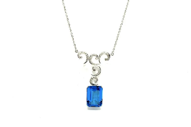 women’s heart-shaped necklaces-Blue Topaz & Diamonds Necklace AD No.0637