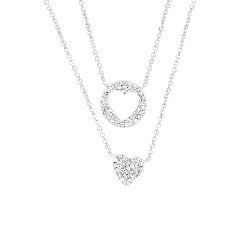 women’s collar necklaces-0.16CT 14K White Gold Diamond Pave Heart Necklace