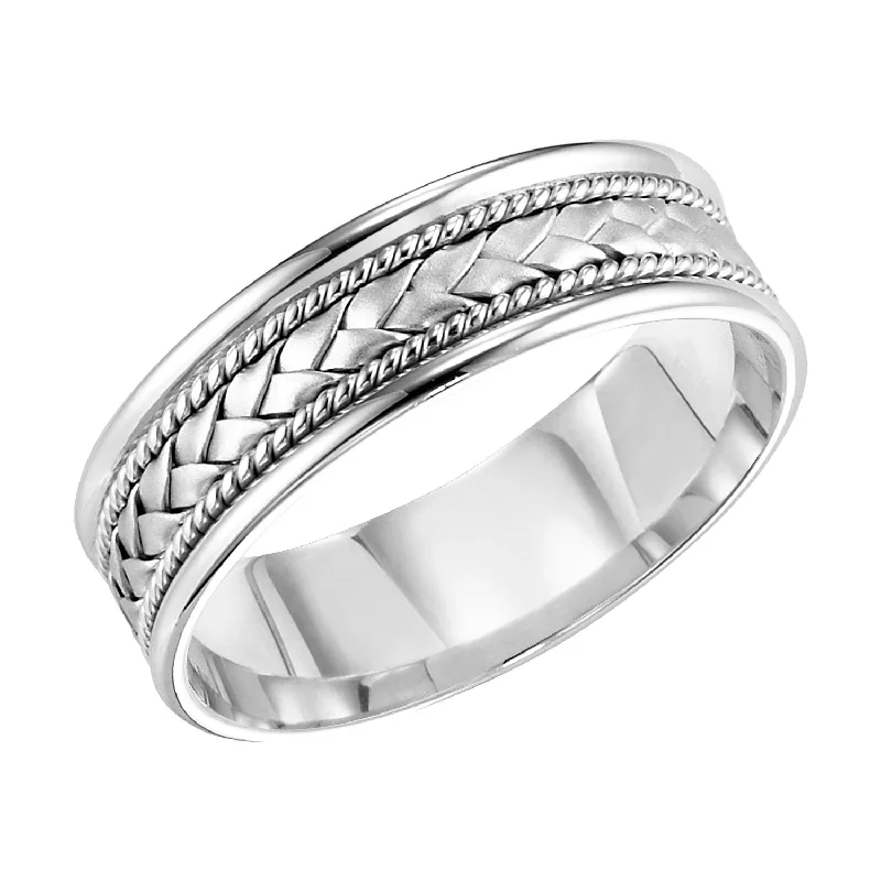 women’s eco-friendly engagement rings-White Gold 7mm Woven Men's Wedding Band