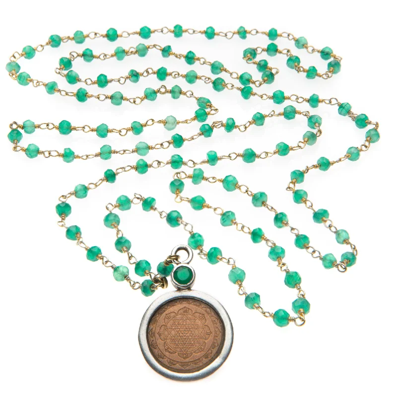 women’s nature-inspired necklaces-Green Onyx Sri Yantra Necklace