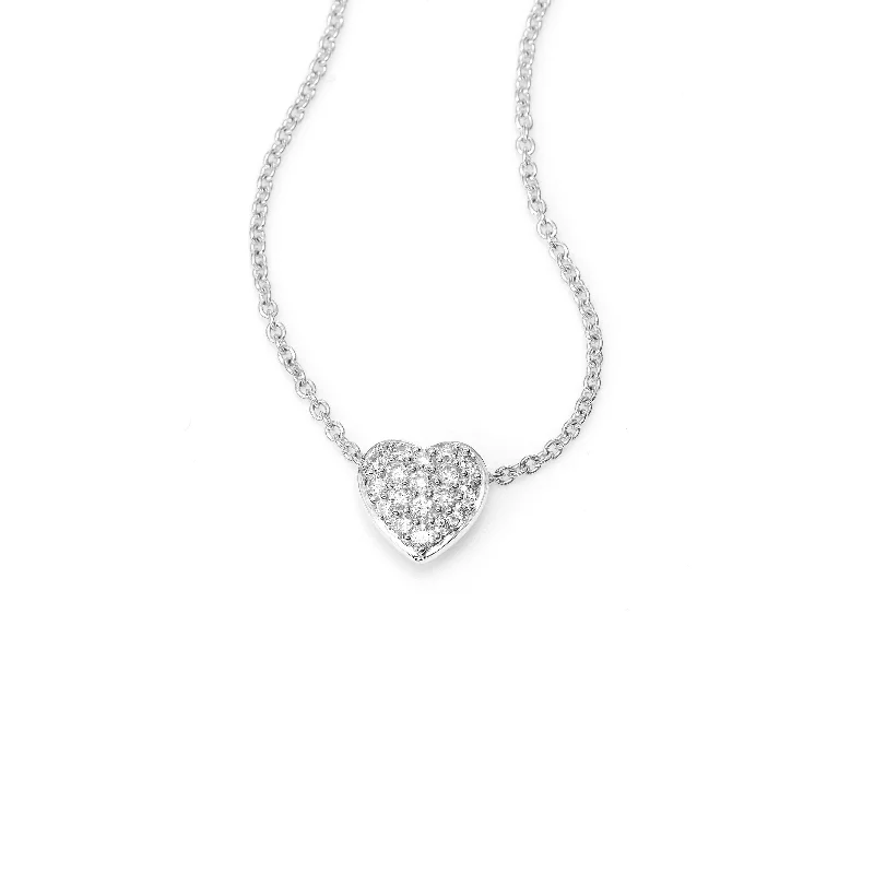 women’s cross necklaces-Small Pavé Diamond Heart Necklace, 14K White Gold