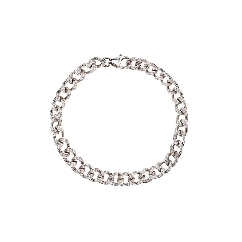 women’s pearl bracelets-Perfect Curb Link Bracelet - White Diamond / 14k White Gold