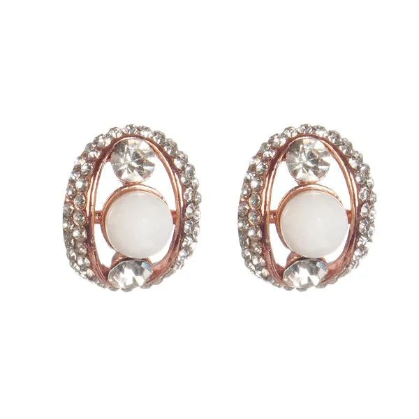 women’s crystal earrings-Urbana Austrian Stone Rose Gold Plated Pearl Stud Earrings - 1306817