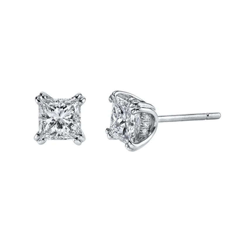 women’s leaf earrings-Platinum Square Diamond Studded Earrings