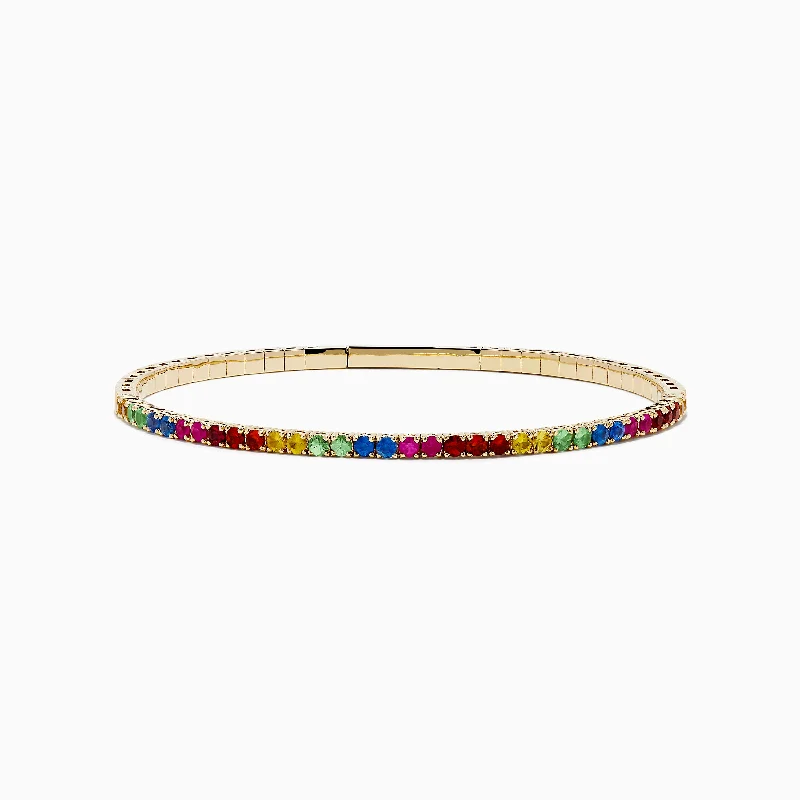 women’s artistic bracelets-Watercolors 14K Yellow Gold Multi Sapphire Bangle