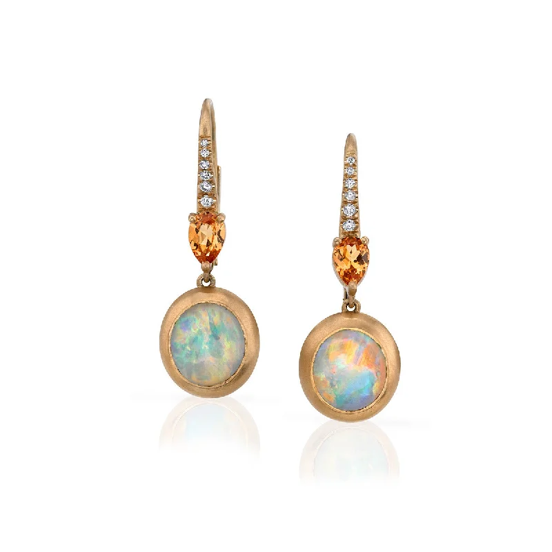 women’s matching stud earrings-Opal, Spessartine Garnet and Diamond Earrings