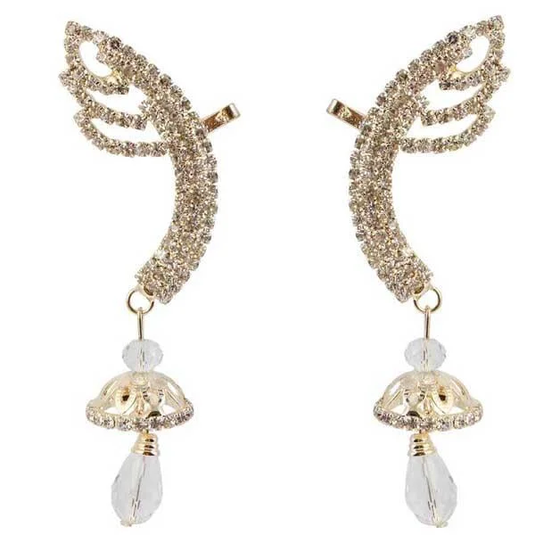 women’s gold chandelier earrings-Tip Top Fashions White Austrian Stone Gold Plated Ear Cuff - 1303003