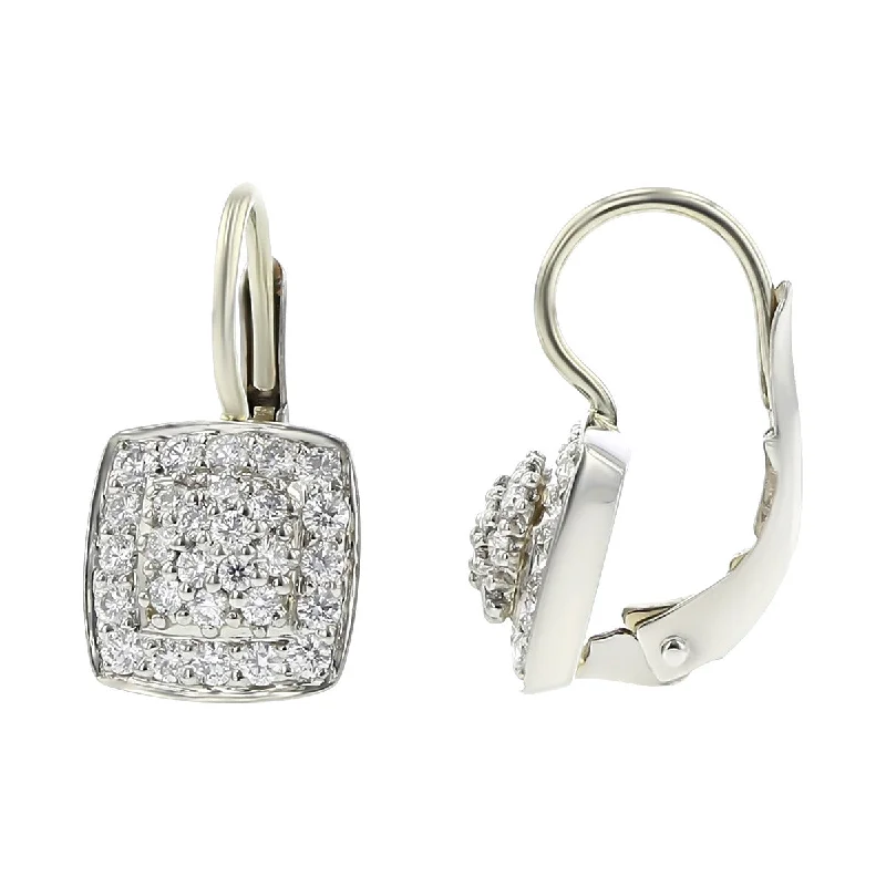 women’s matching stud earrings-Platinum Diamond Halo Leverback Drop Earrings