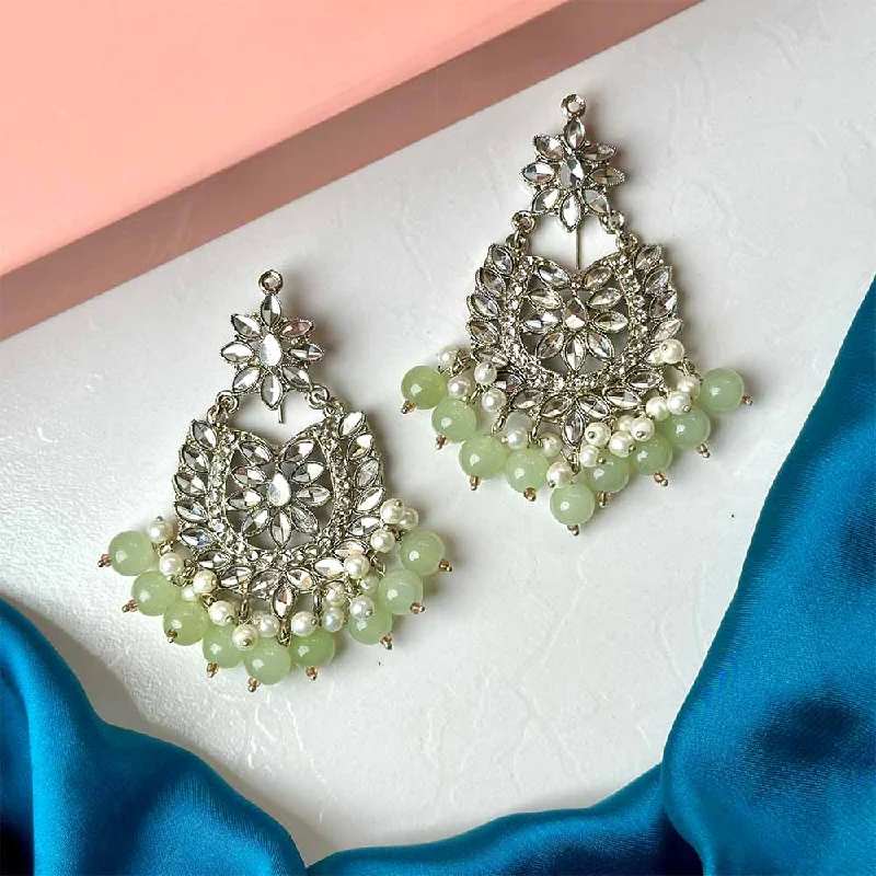 women’s platinum earrings-Sameera Earrings/Teeka Set Silver (Light Green)