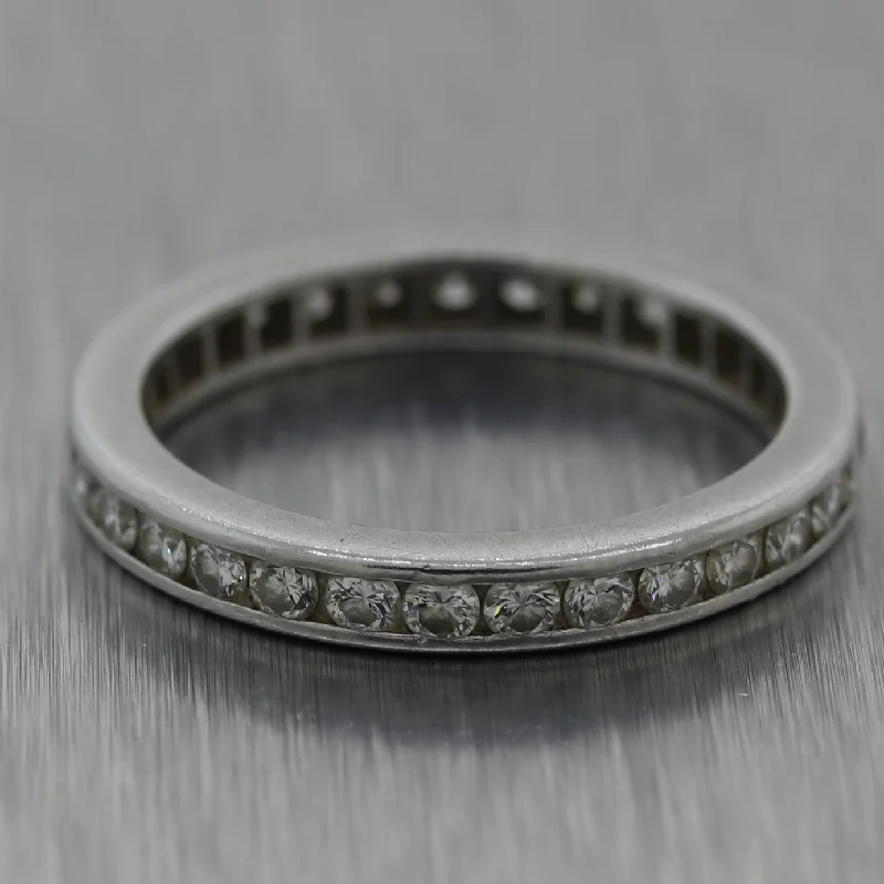 women’s double halo engagement rings-1930's Antique Art Deco Platinum 1ctw Diamond Eternity Wedding Band Ring