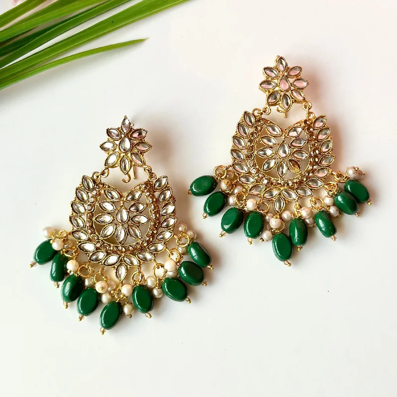 women’s statement earrings-Sameera Earrings (Golden Green)