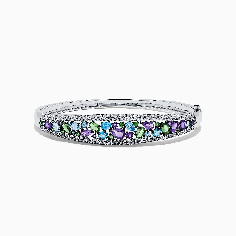 women’s crystal bangles-Watercolors 14K White Gold Multi Sapphire and Diamond Bangle, 6.25 TCW