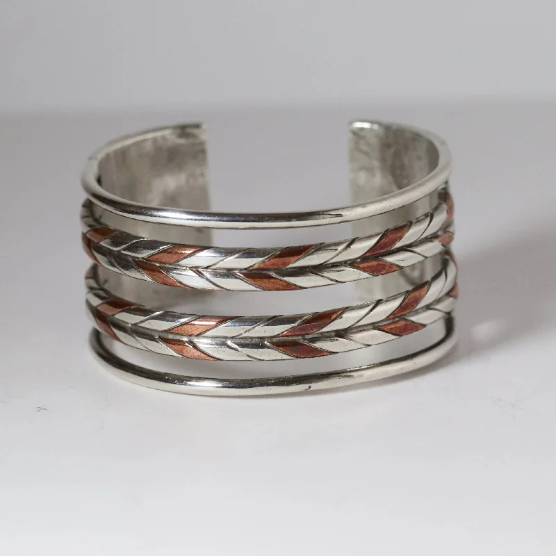 women’s wedding bracelets-Vintage William Spratling Jewelry | Small Braided Copper and Sterling Silver Cuff Bracelet Mexico Mid-Century